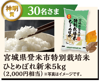 “３０名様に宮城県登米市特別栽培米ひとめぼれ5kg”